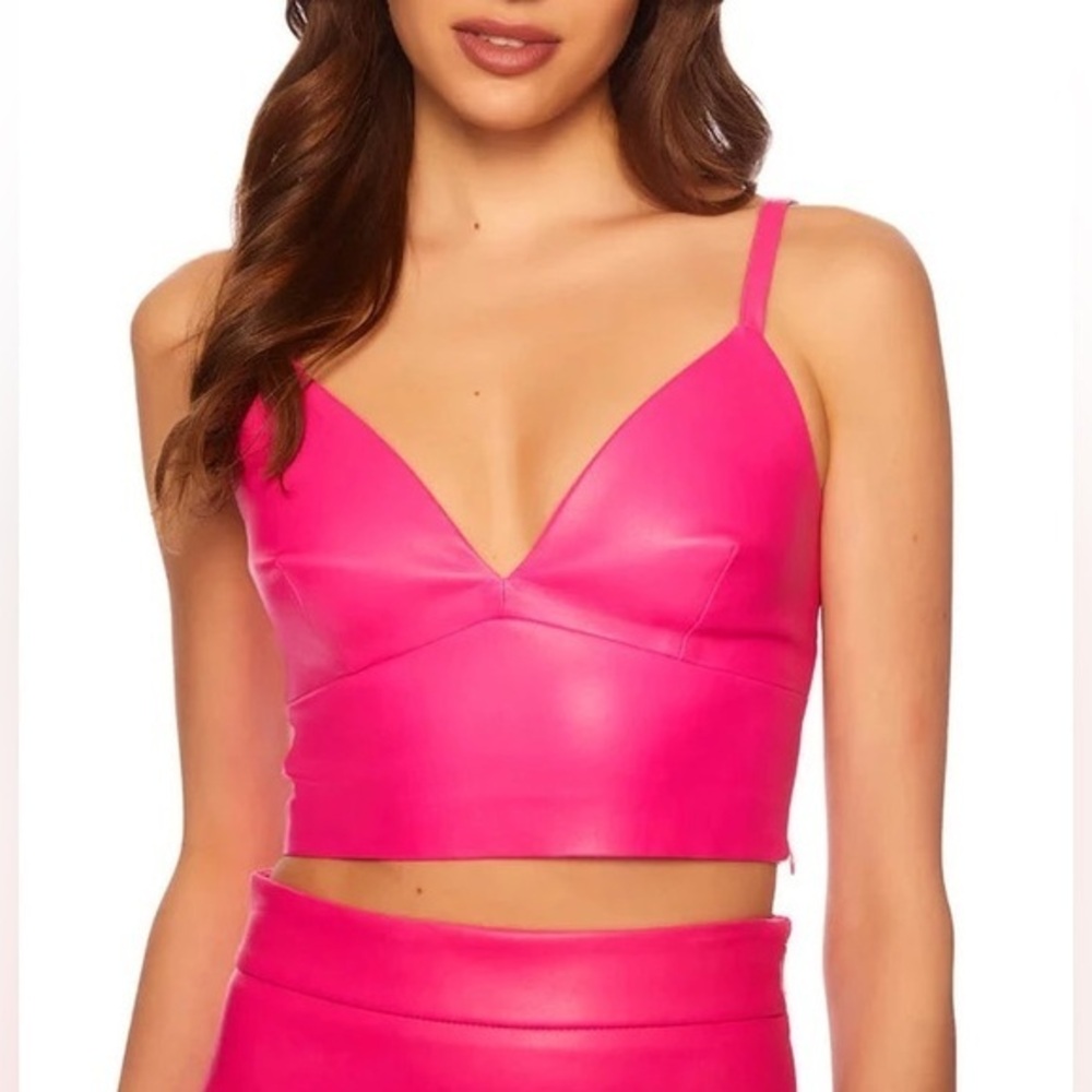 SUSANA MONACO Faux Leather Crop Top in PINK GLO